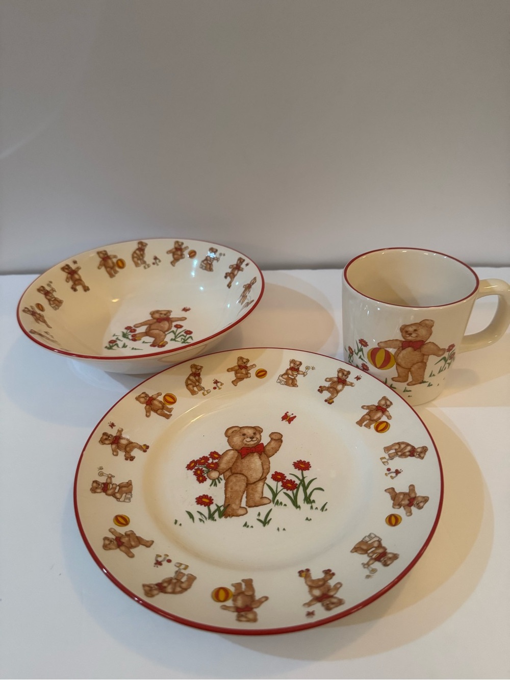 Vintage Mason's Ironstone 3-Piece Teddy Bear Set 1984 England